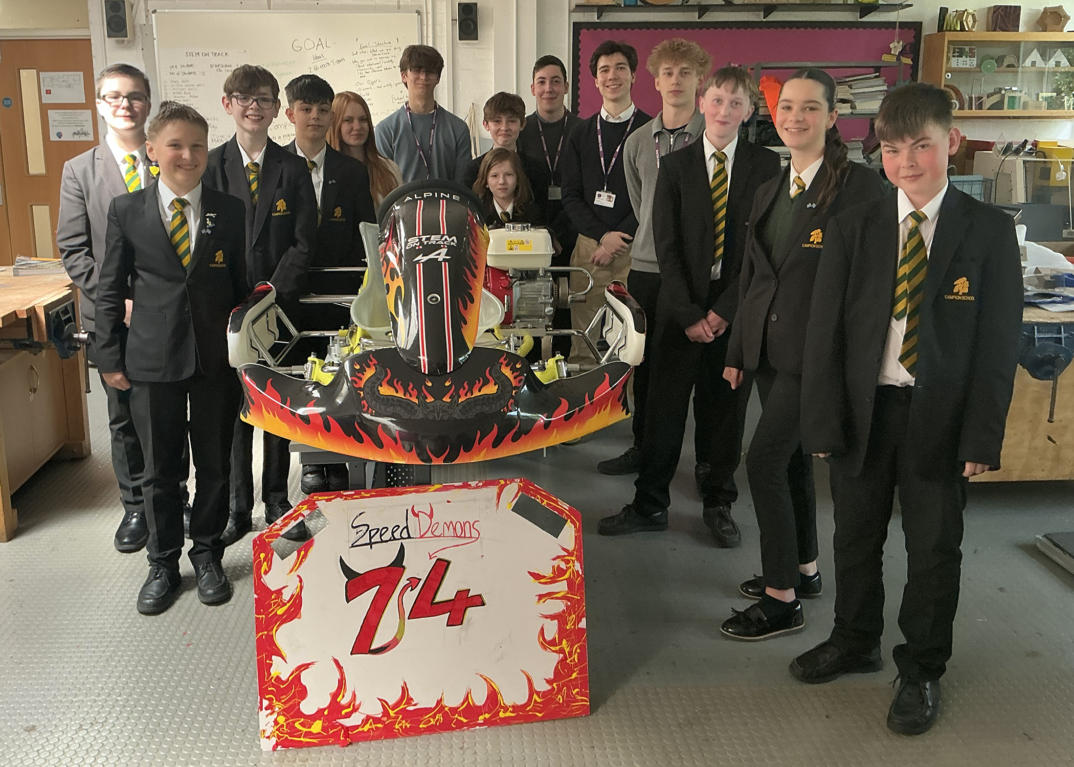 STEM students with their race cart